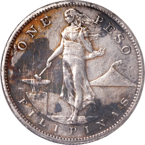 1907-1909-S USA-Philippines Silver Peso – Manila Bay War Salvage