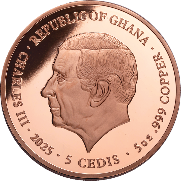 2025 Ghana 5 oz. Copper 5 Cedis St. George and the Dragon