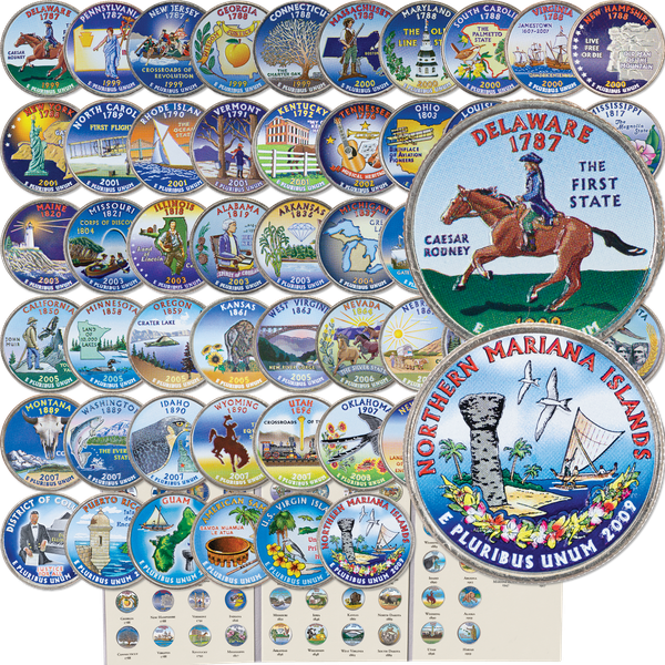 1999-2009 Complete Colorized Commemorative Quarter Set with Folder