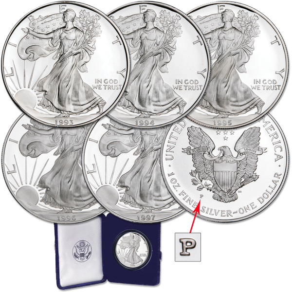 1993-1997 "P" Mint Silver American Eagles