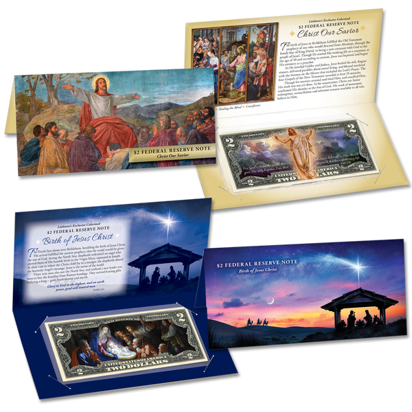 Colorized $2 Federal Reserve Notes - Jesus' Birth & Resurrection