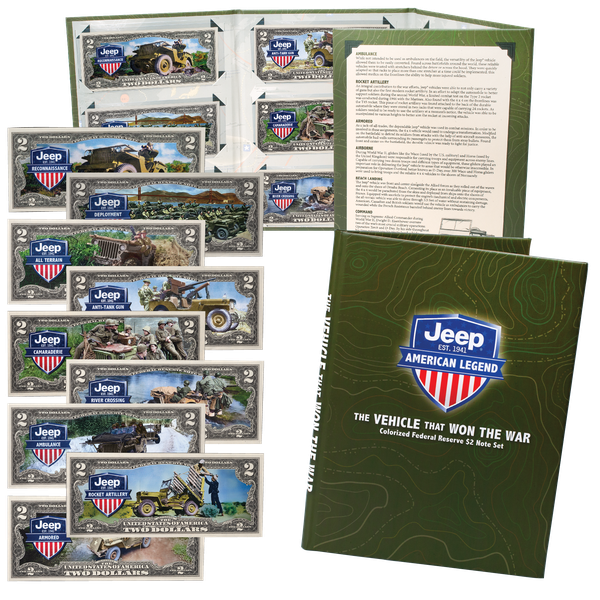 Colorized Jeep $2 Federal Reserve Notes with Folder