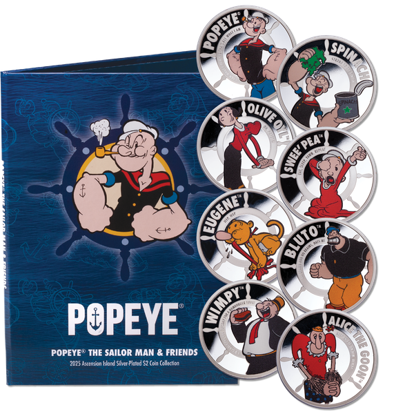 2025 Ascension Island Silver-Plated $2 Popeye® Coins with Folder
