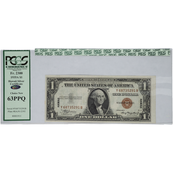 1935A $1 Silver Certificate Hawaii YB Block PCGS PPQ M63+