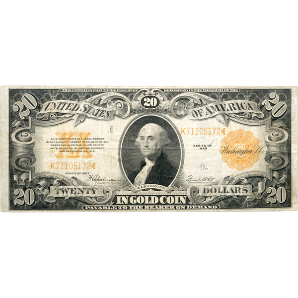 1922 $20 Gold Certificate