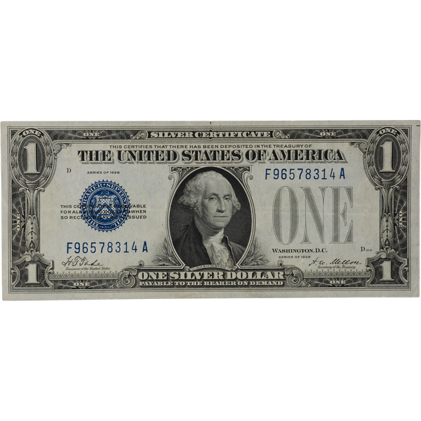 1928 $1 Silver Certificate, "Funnyback" VF