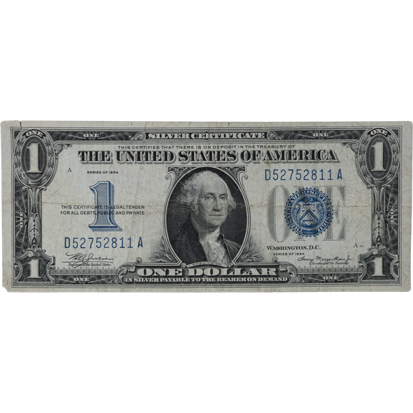 1934 $1 Silver Certificate, "Funnyback" G