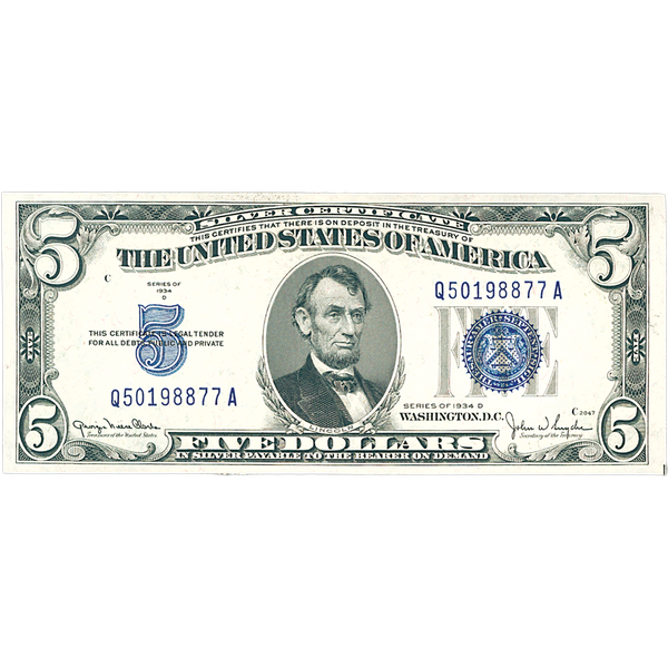 1934D $5 Silver Certificate