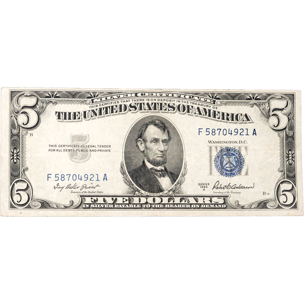 1953A $5 Silver Certificate, Star Note