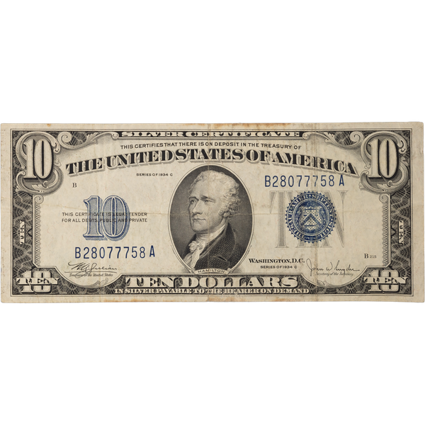 1934C $10 Silver Certificate