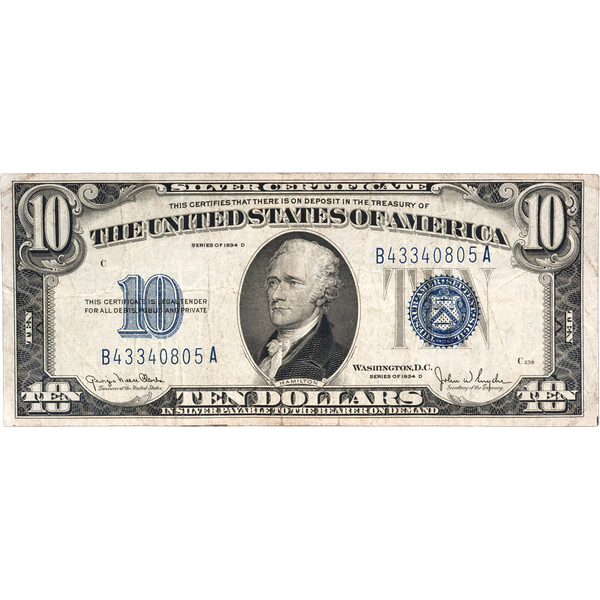 1934D $10 Silver Certificate
