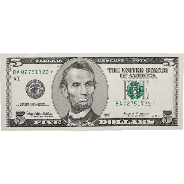 1999 $5 Federal Reserve Star Note (Fort Worth), Boston