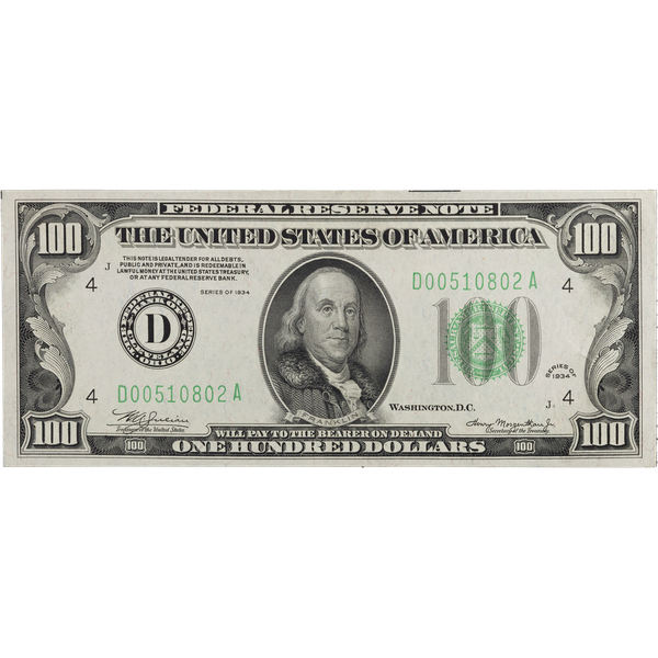 Series 1934 $100 Federal Reserve Note