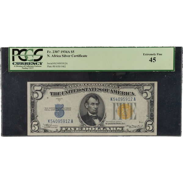 1934A WWII North Africa $5 Emergency Silver Certificate Note