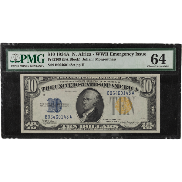1934A $10 Silver Certificate, Yellow Seal