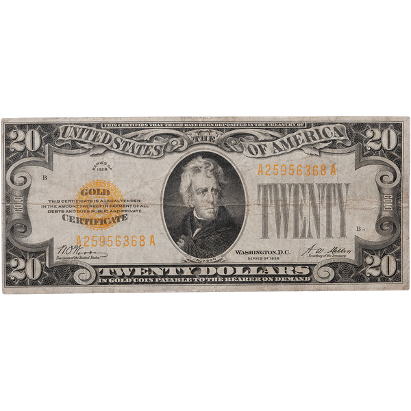 1928 $20 Gold Certificate, Fine