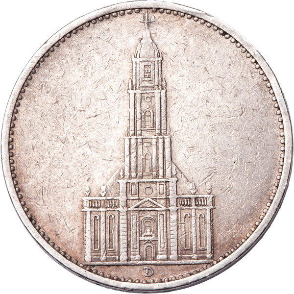 1934-1935 Germany Silver 5 Reichsmark, Potsdam Church