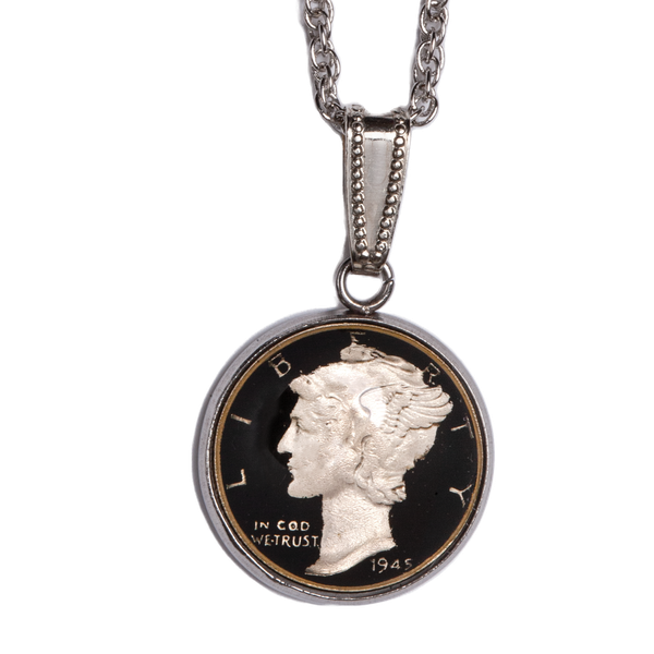Hand-enameled Mercury Silver Dime Necklace