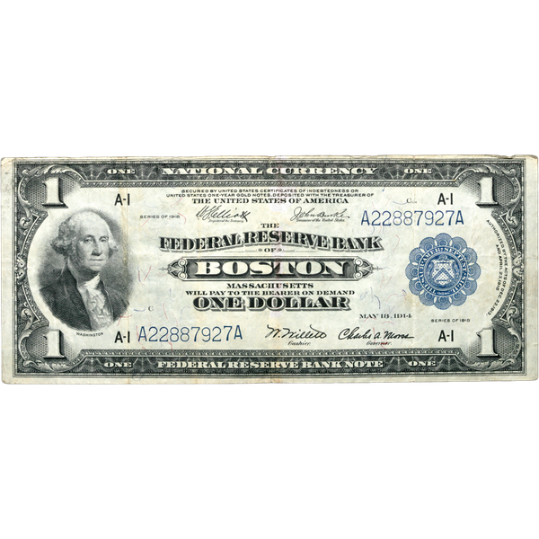 1918 $1 Federal Reserve Bank Note, Good/Very Good