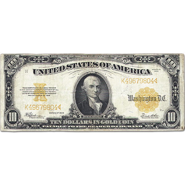 1907-1922 $10 Large-Size Gold Certificate, Fine