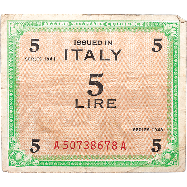 1943-1944 Allied Military Currency, Italy 5 Lire