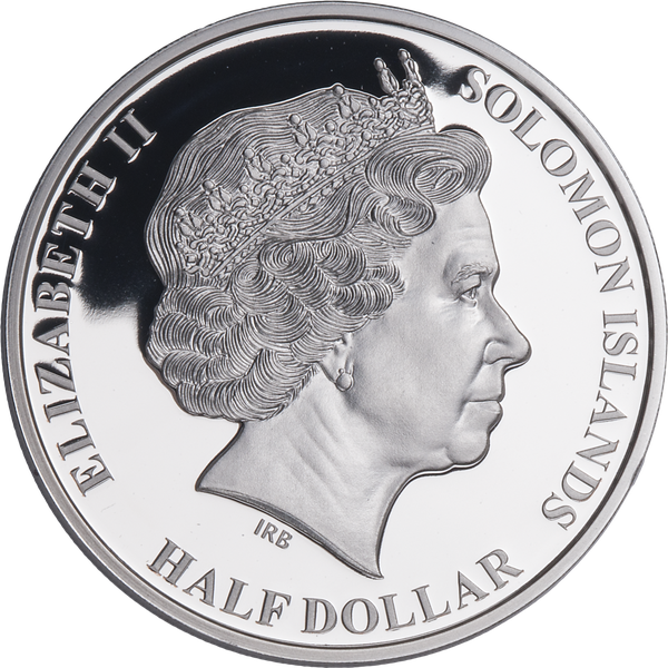 2019 Solomon Island Silver Plated Half Dollar Mission Control Moon