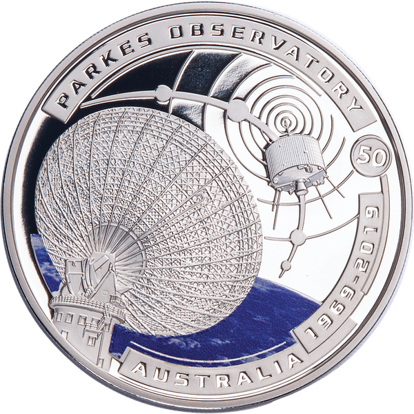 2019 Solomon Island Silver Plated Half Dollar Parkes Observatory Moon Landing