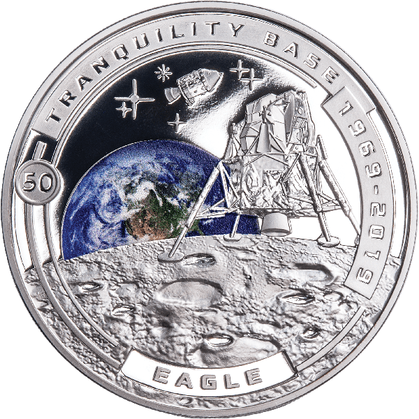 2019 Solomon Island Silver Plated Half Dollar Tranquility Base of