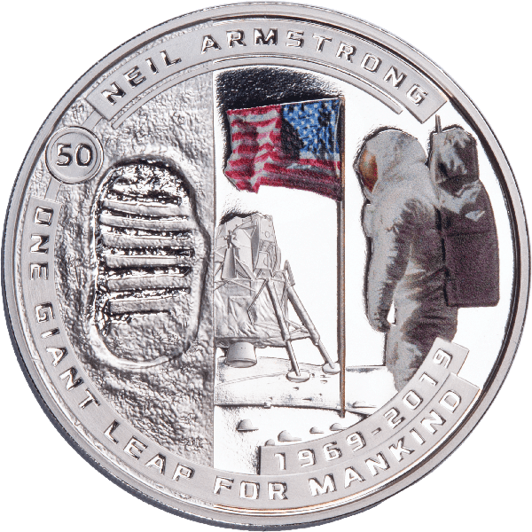 2019 Solomon Island Silver Plated Half Dollar Neil Armstrong Moon