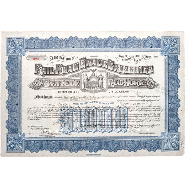 1920-1960's New York State Elimination of Railroad Grade Crossings Bonds with History Page