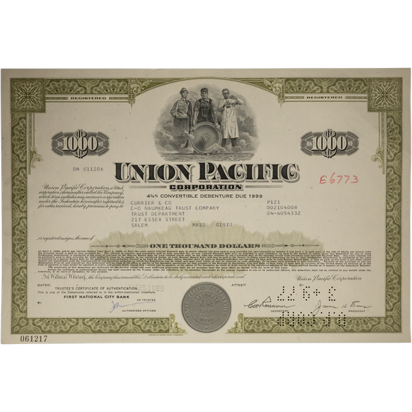 1960-1980's Union Pacific Corporation Bond with History Page