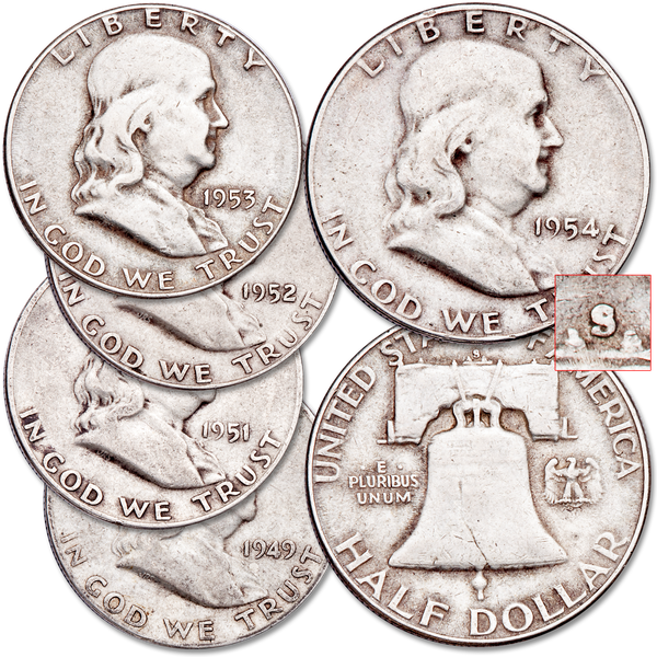 1949-1954 Complete "S" Mint Franklin Half Dollar Set