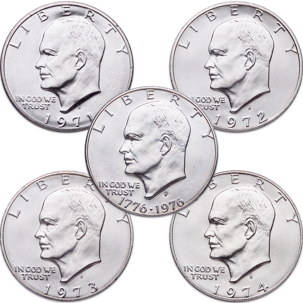 1971-1976 40% Silver Clad Eisenhower Dollar Set (5 coins)