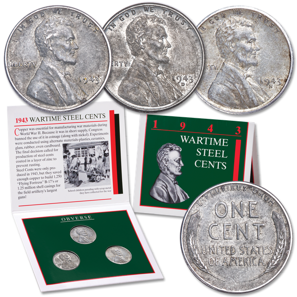 1943 PDS Wartime Steel Cent Set