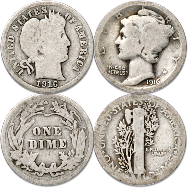 1916 Barber & Mercury Dime Transition Set