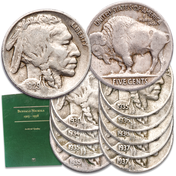 1913-1938 Buffalo Nickels 10 Different in Folder