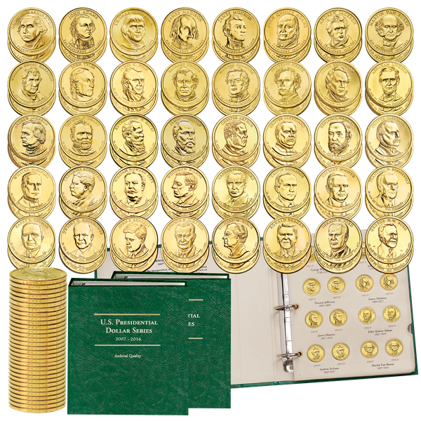 2007-2016 & 2020 Complete P&D Presidential Dollar Set with Album