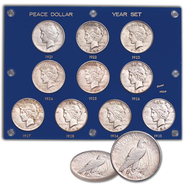1921-1935 Complete Peace Dollar Year Set with Holder