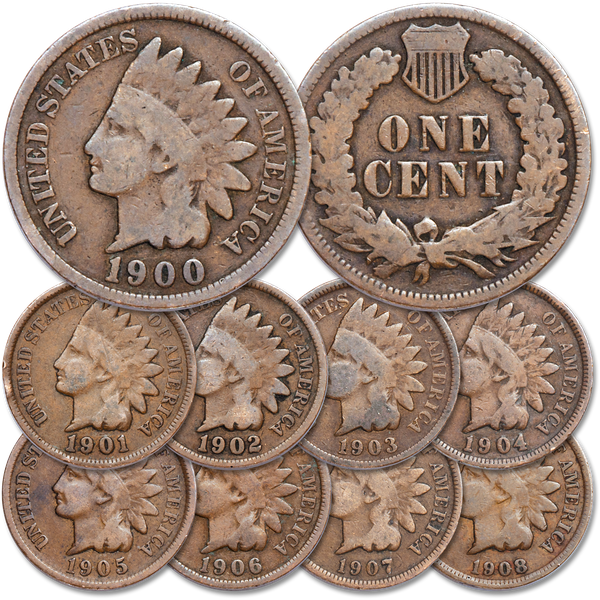 1900-1908 9 Consecutive Indian Head Cents