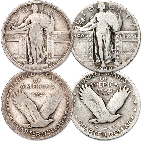 Standing Liberty Silver Quarter Type Set (2 coins), Type 1 and 2