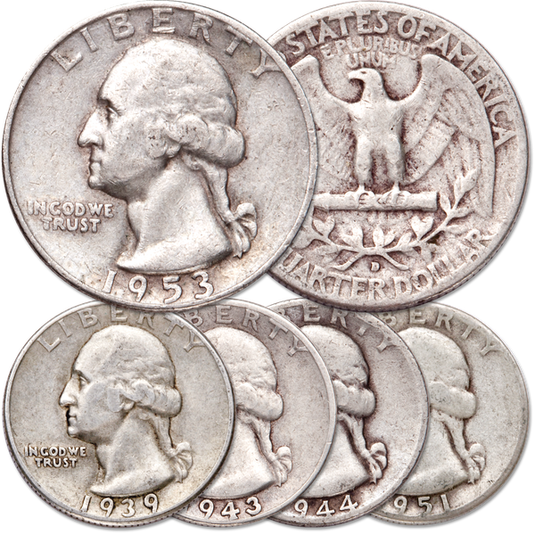 1939-1953 Washington Silver Quarter Set (5 coins)