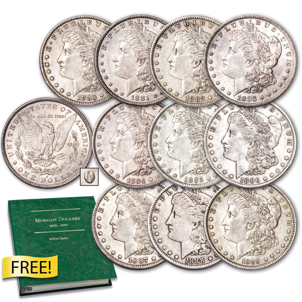 1880-1889 "O" Mint Morgan Dollar Set with FREE Album