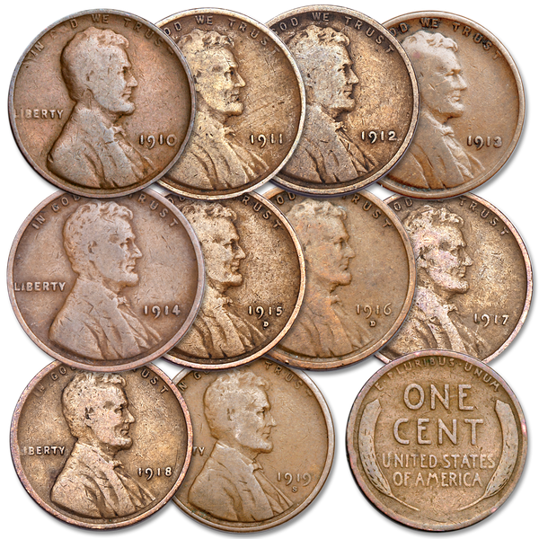 1910-1919 Lincoln Cent Year Set