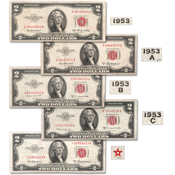 1953 $2 Legal Tender Note Signature Set with Star Note