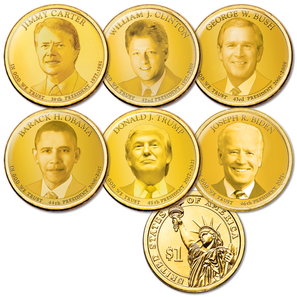 Golden Hue Colorized "Modern Presidents" Dollar Set