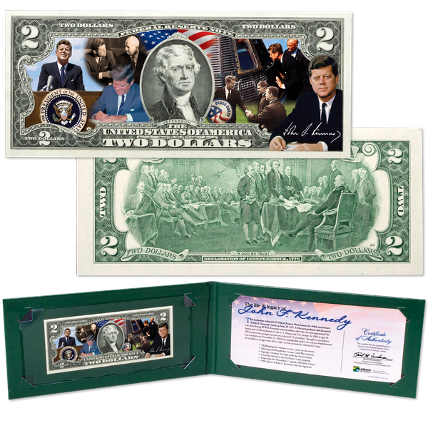Colorized John F. Kennedy $2 Federal Reserve Note - Achievements