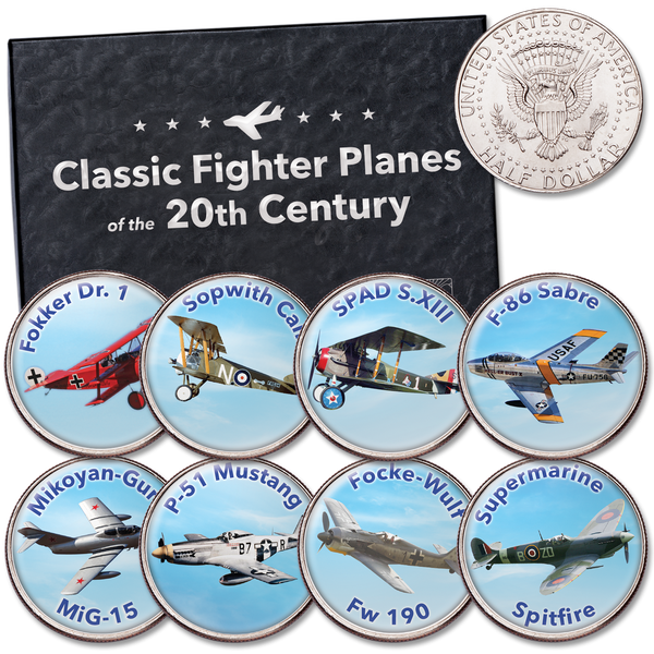Colorized Classic Fighter Planes Kennedy Half Dollar Set