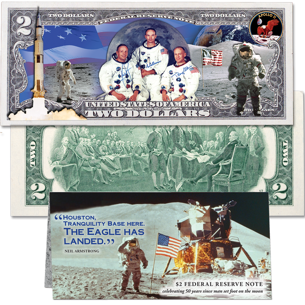 Colorized $2 Federal Reserve Note - Apollo 11