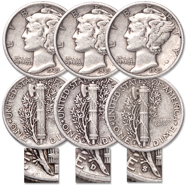 1939 PDS Mercury Silver Dime Set