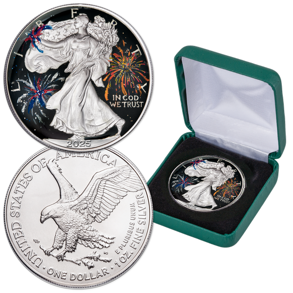 2025 Colorized Holiday Fireworks Silver American Eagle | Littleton